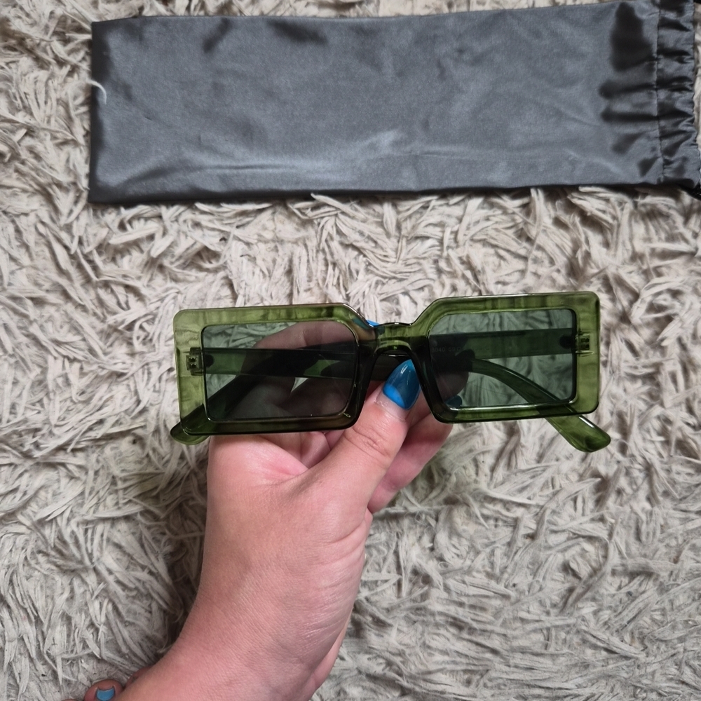 Square Sunglasses Green Transparent Summer Spring Fall Festival Vacation Resort - Picture 2 of 9
